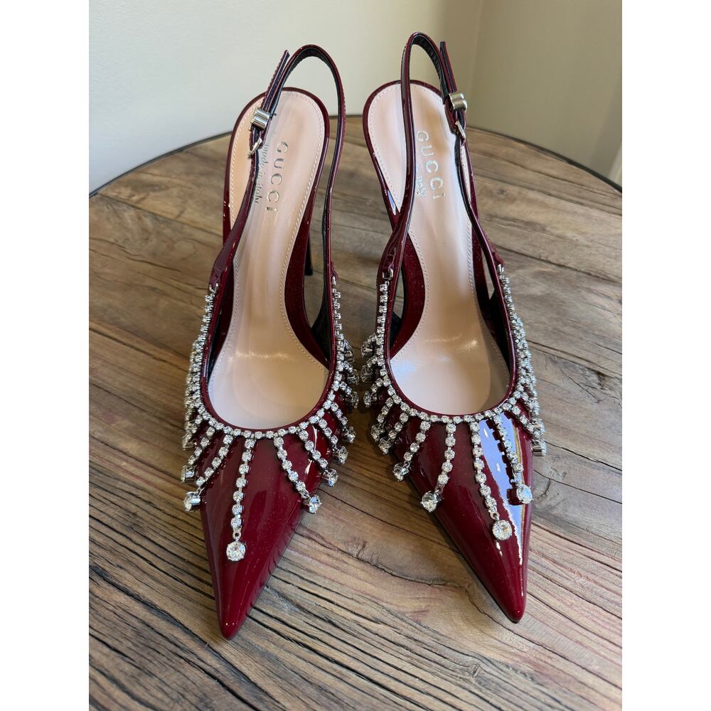 Gucci Guinevere Crystal Leather Slingback Stiletto Pumps NWT 37.5 - Picture 7 of 11